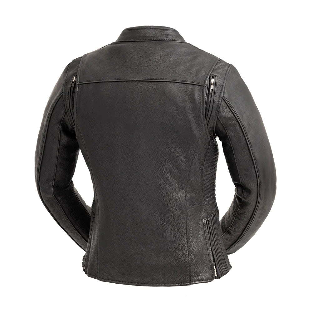  Back of Cyclone Women's Leather Jacket, showing clean, streamlined design.
