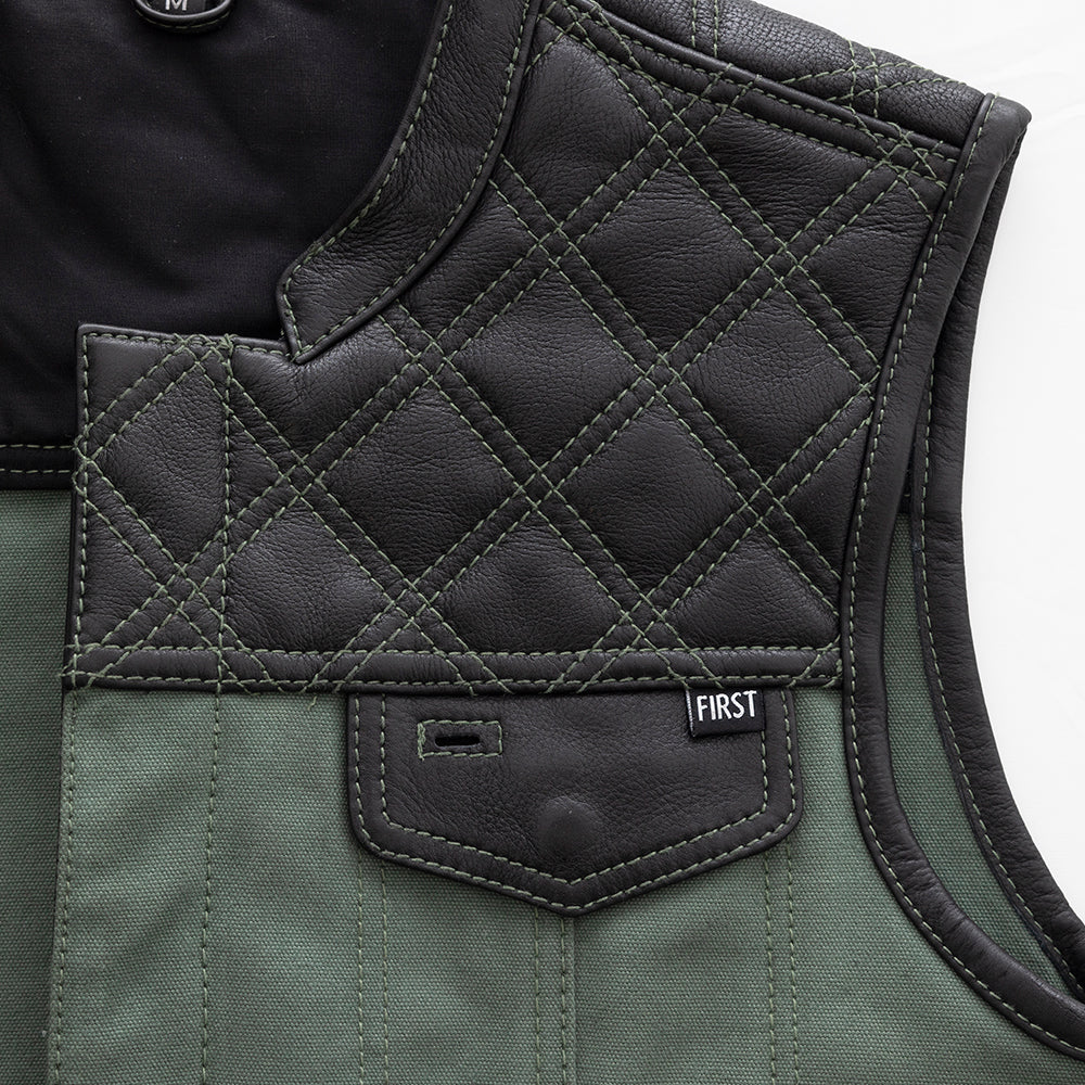 Shoulder View: Diamond Quilted Cowhide, Stylish Club Vest.
