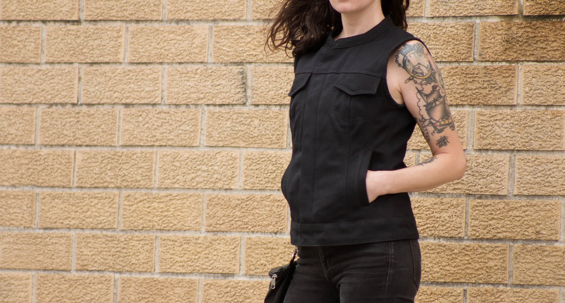 Women wearing front view - Club Style vest - Heavy Hitter Canvas - Conceal carry pockets