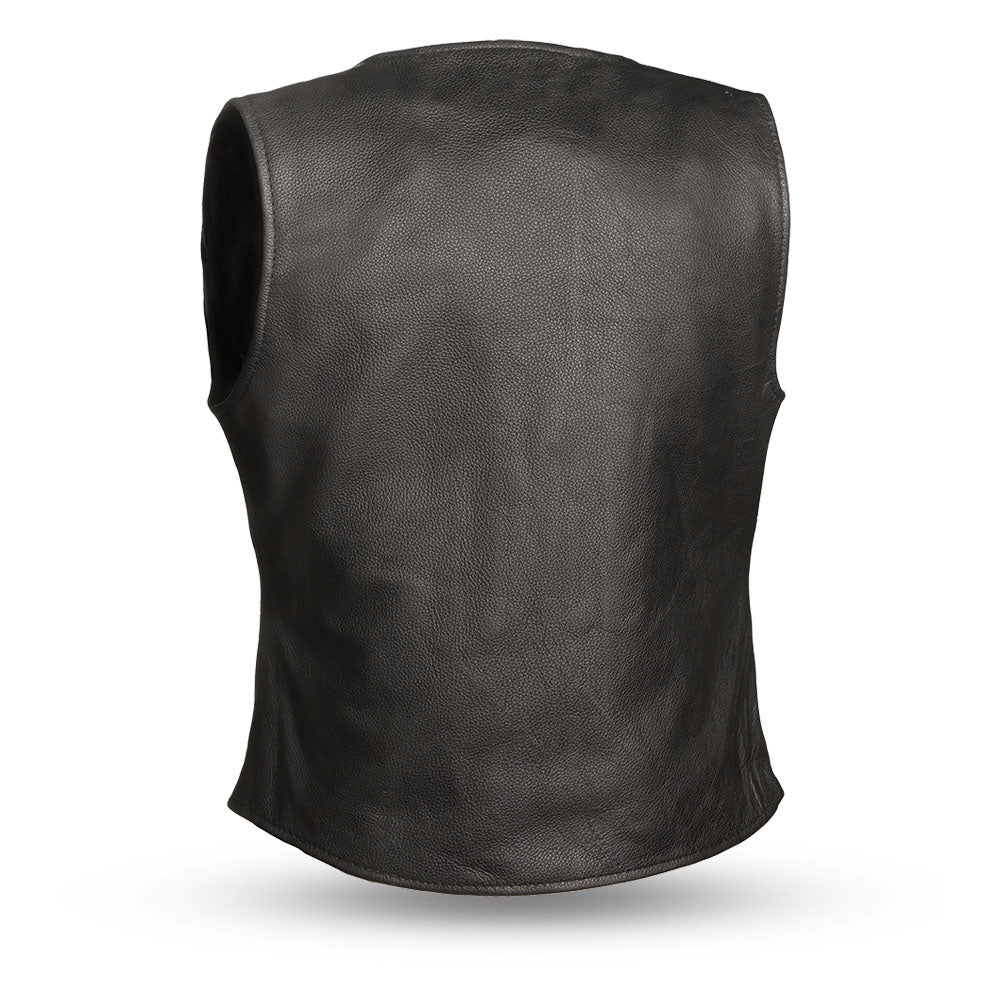Back View: Derringer Leather Vest - Single Back Panel