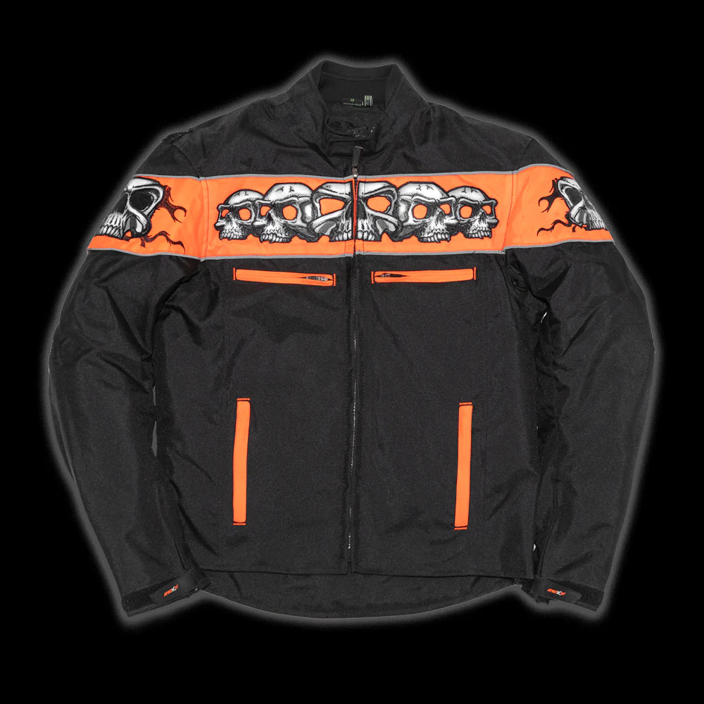 Front view of Immortal Men's Motorcycle Textile Jacket against a dark background, highlighting its rugged design and textile construction