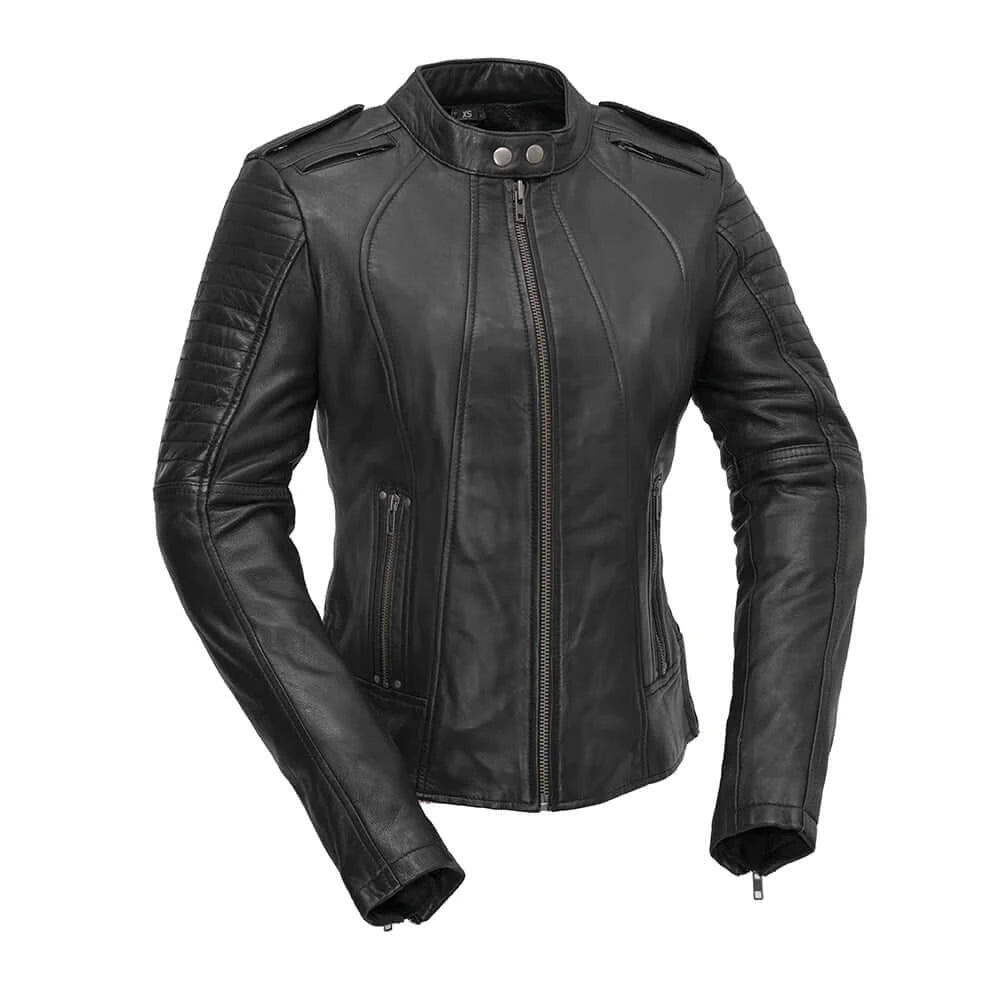 Front view of biker women's motorcycle jacket