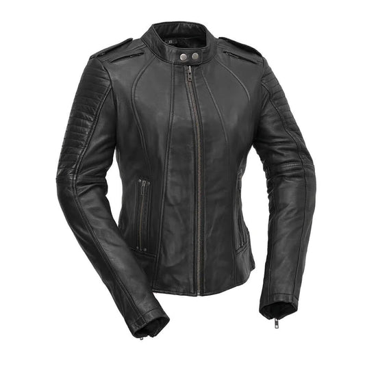 Front view of biker women's motorcycle jacket