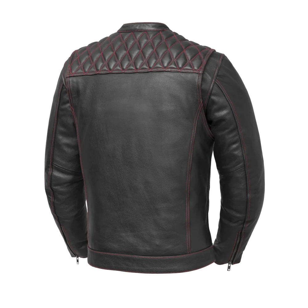 Cinder Men's Cafe Style Leather Jacket Red Back