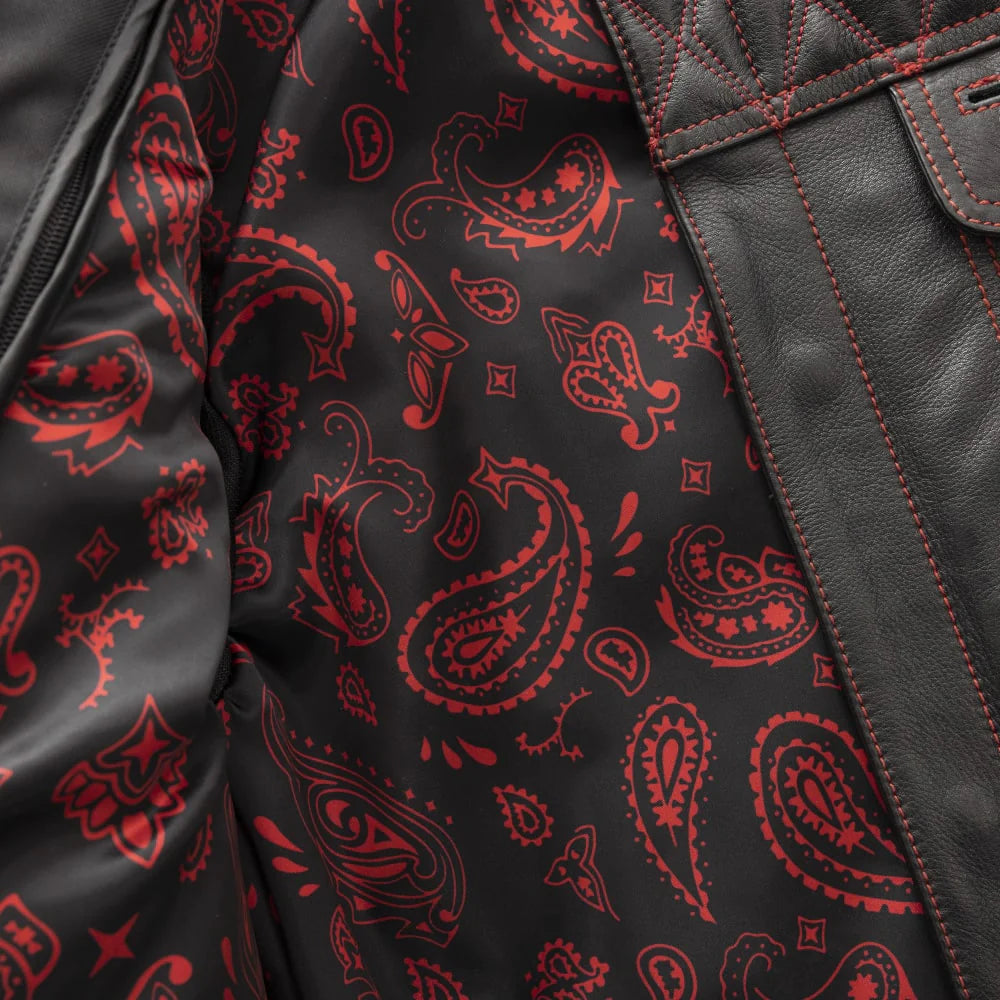 Cinder Men's Cafe Style Leather Jacket Red Inner stuff