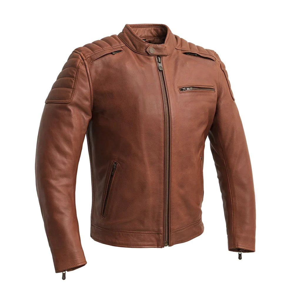 Crusader Men's Motorcycle Leather Jacket (Whiskey)