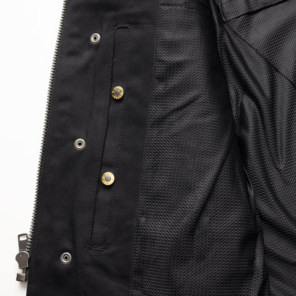  Close-up of the inner lining of Desperado Men's Twill Motorcycle Jacket, showcasing pattern and stitching.