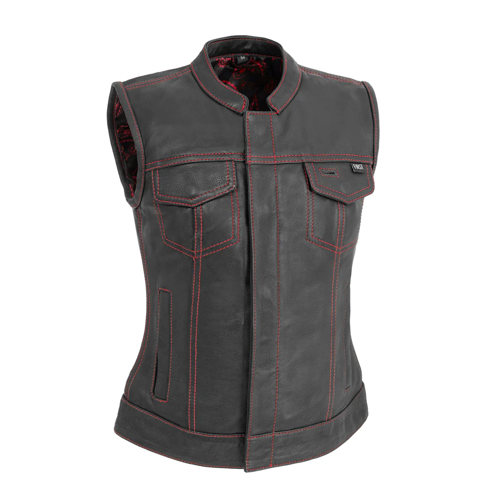Red Stitching, Paisley Liner, Diamond Cowhide Vest