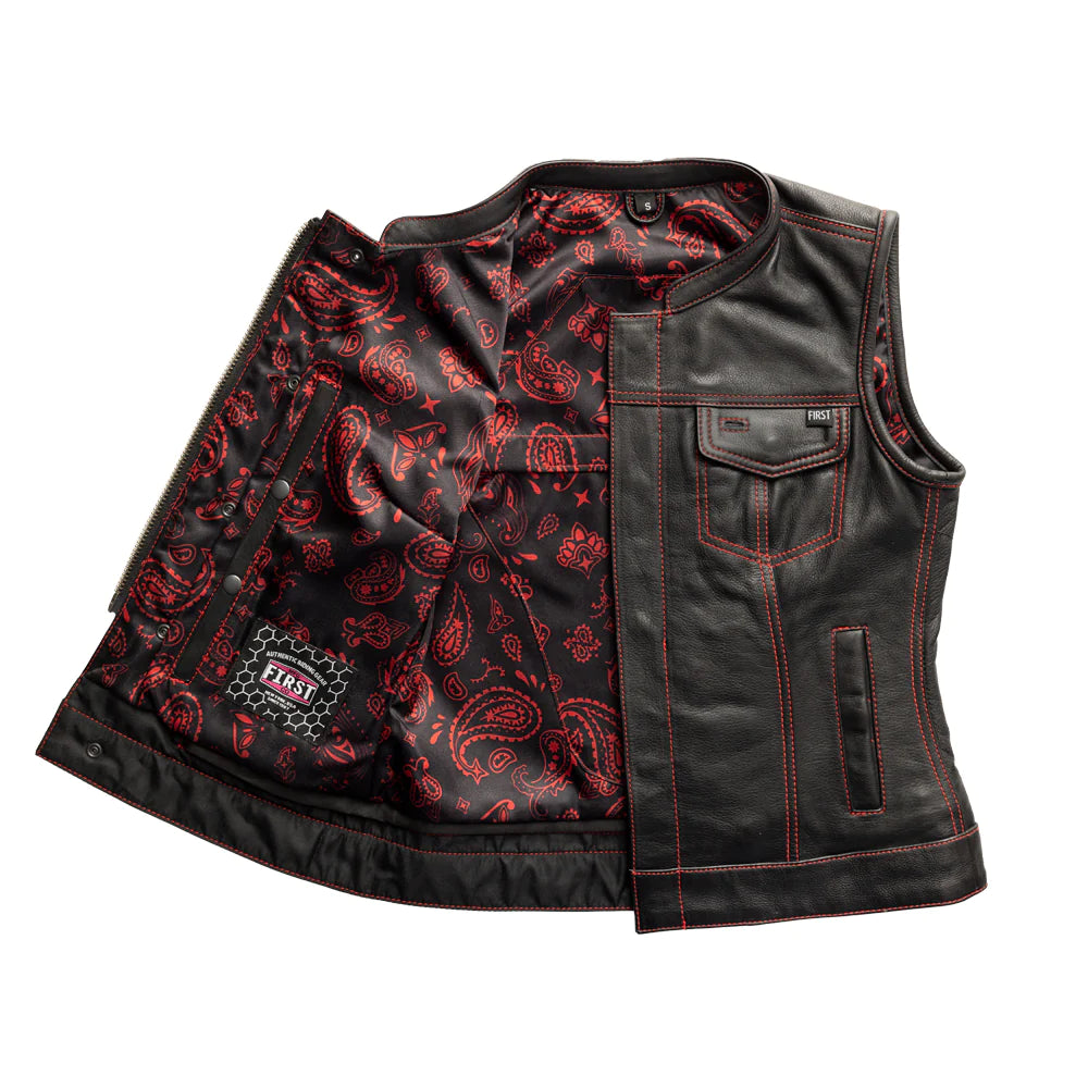 Jessica Vest: Red Stitching, Paisley Liner