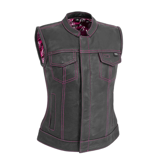 Jessica Vest: Pink Stitching, Paisley Liner, Diamond Cowhide