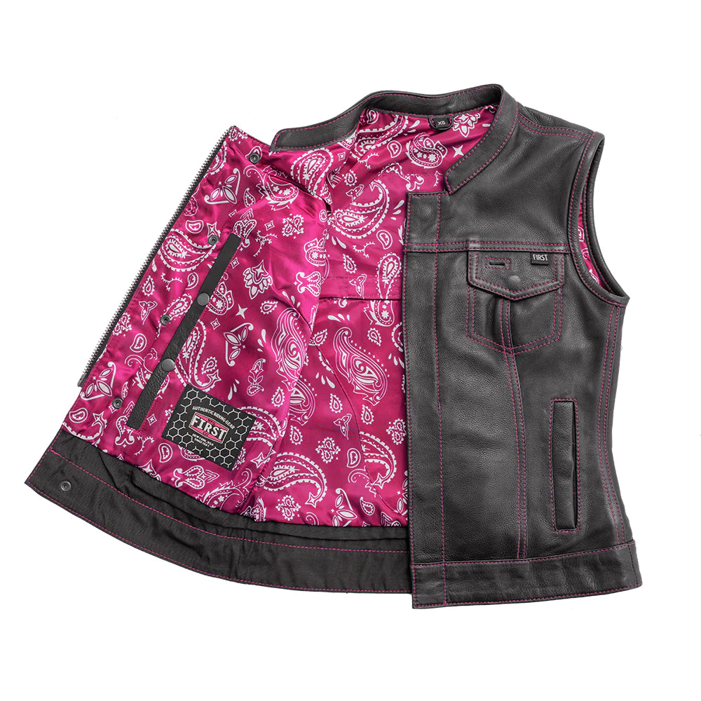 Jessica Vest: Pink Stitching, Paisley Liner, Diamond Cowhide