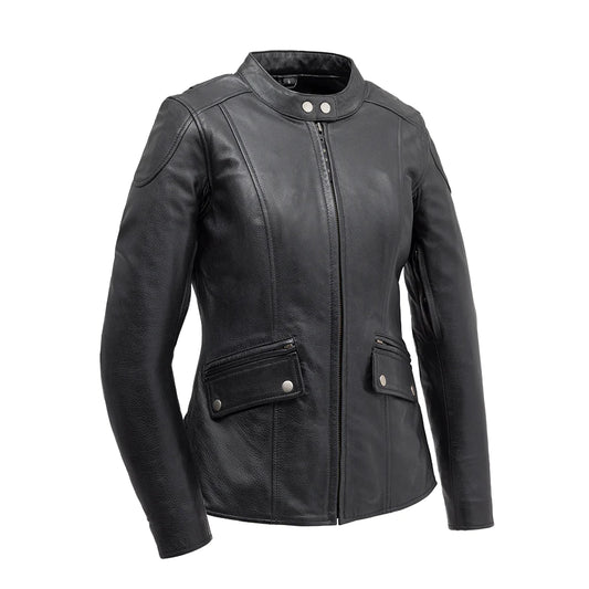  "Black motorcycle jacket with versatile features: zippers, pockets, removable liner."