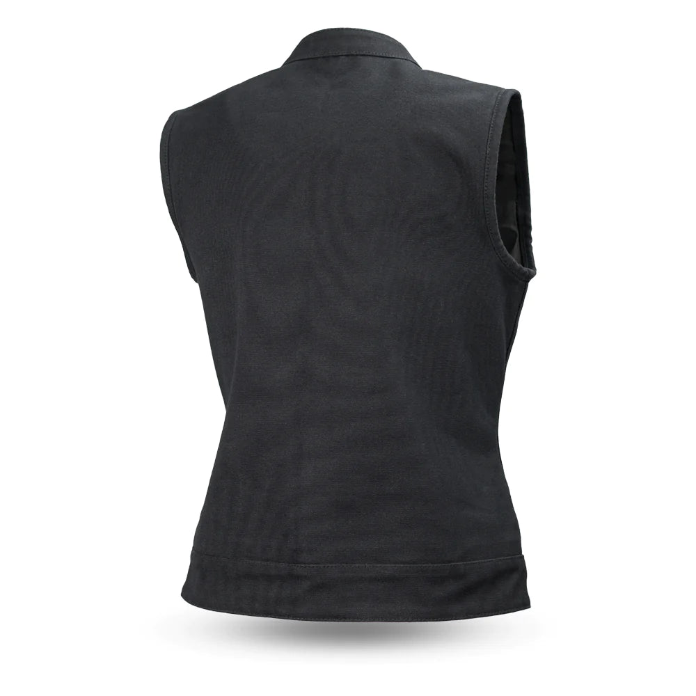 Back view of Women's Club Style vest - Heavy Hitter Canvas - Conceal carry pockets - Free Shipping!"