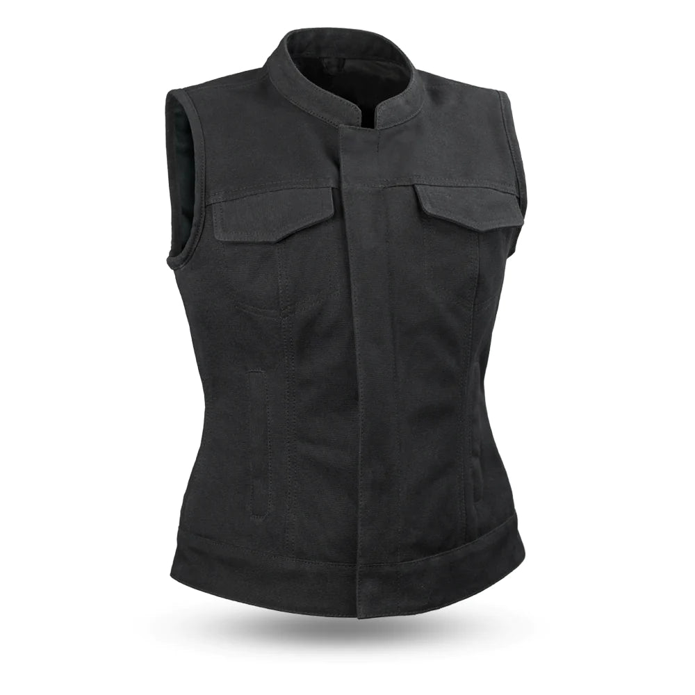 Front view of Women's Club Style vest - Heavy Hitter Canvas - Conceal carry pockets 