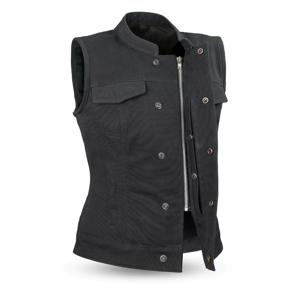 Front view with visible zipper - Women's Club Style vest - Heavy Hitter Canvas - Conceal carry pockets - Free Shipping!