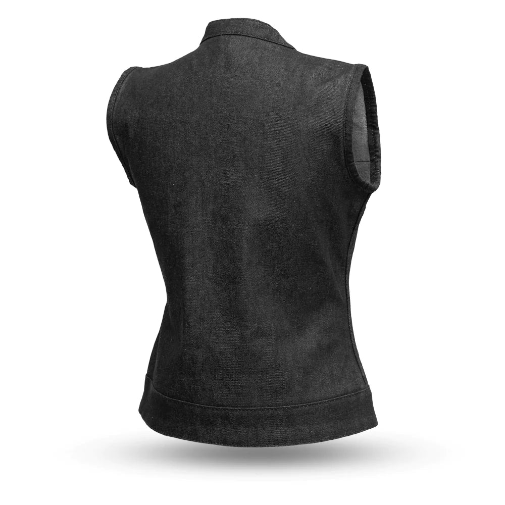 Back view - Women's Washed Denim vest - Single panel back - Free Shipping