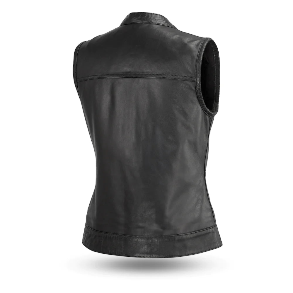 Back view - Women's Club Style vest - Sheep Diamond Leather - Free Shipping