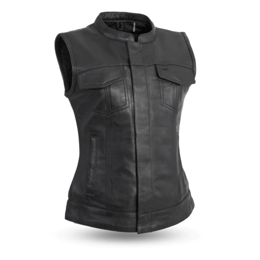 Front view - Women's Club Style vest - Sheep Diamond Leather - Free Shipping