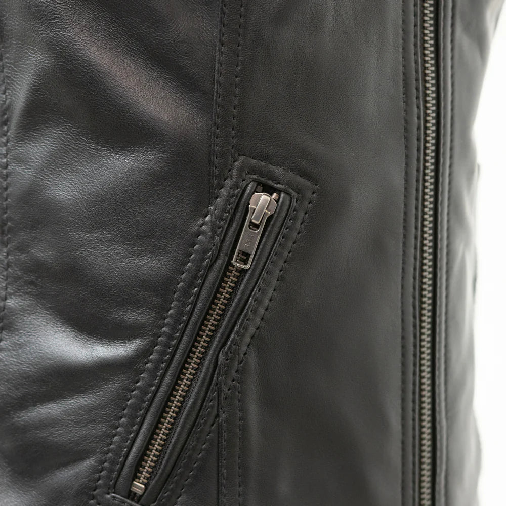 Pocket Zipper Close-Up: Cindy V-Neck Motorcycle Vest