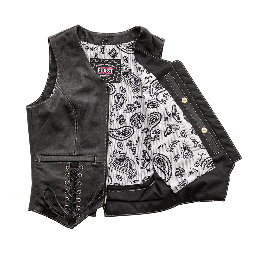Open Front View: Love Lace Stylish Motorcycling Vest