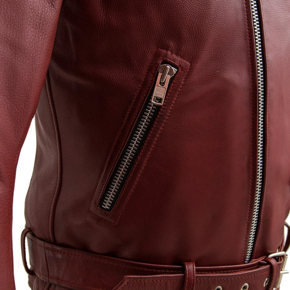 "Fillmore Men's Motorcycle Jacket - Close-up of side pocket, blending style with convenient storage."