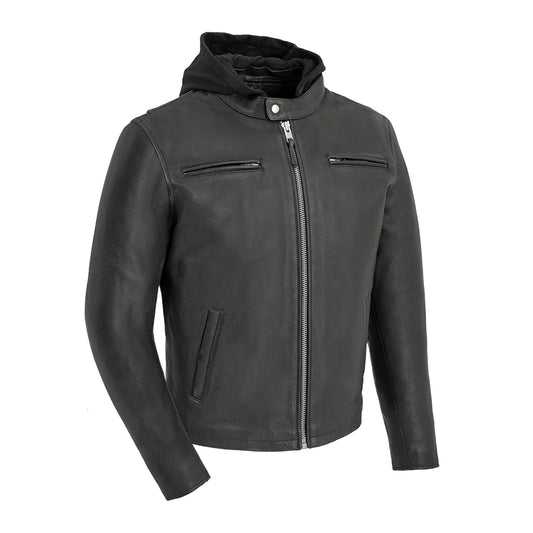 Front View Street Cruiser Motorcycle Jacket - Removable Hood | Armor Pockets