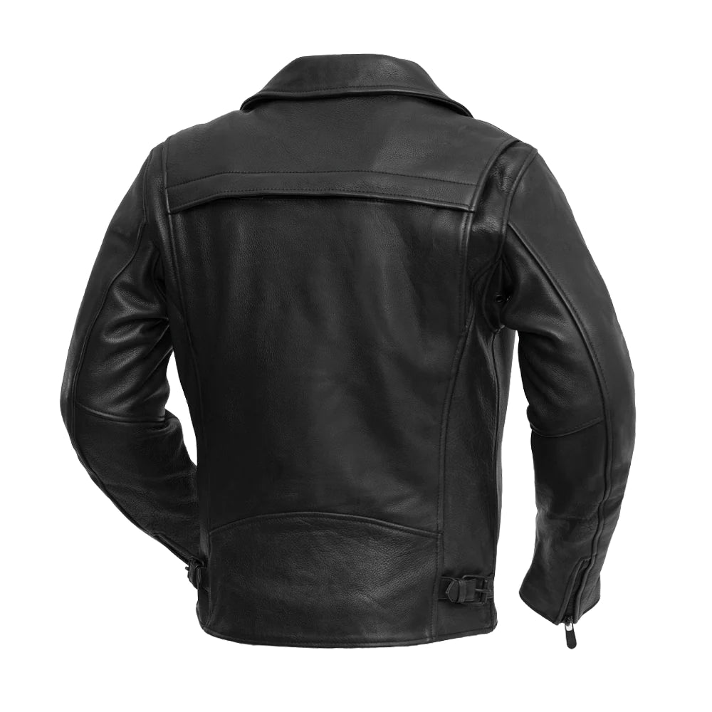 Back View: Night Rider Moto Jacket, Blacked-Out Style, Motorcycle