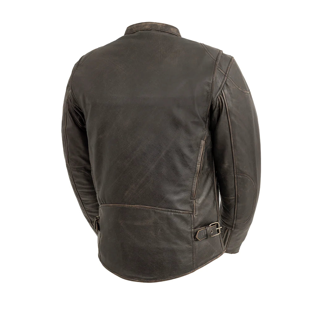 Back view of Indy Men's Antique Brown Motorcycle Leather Jacket.