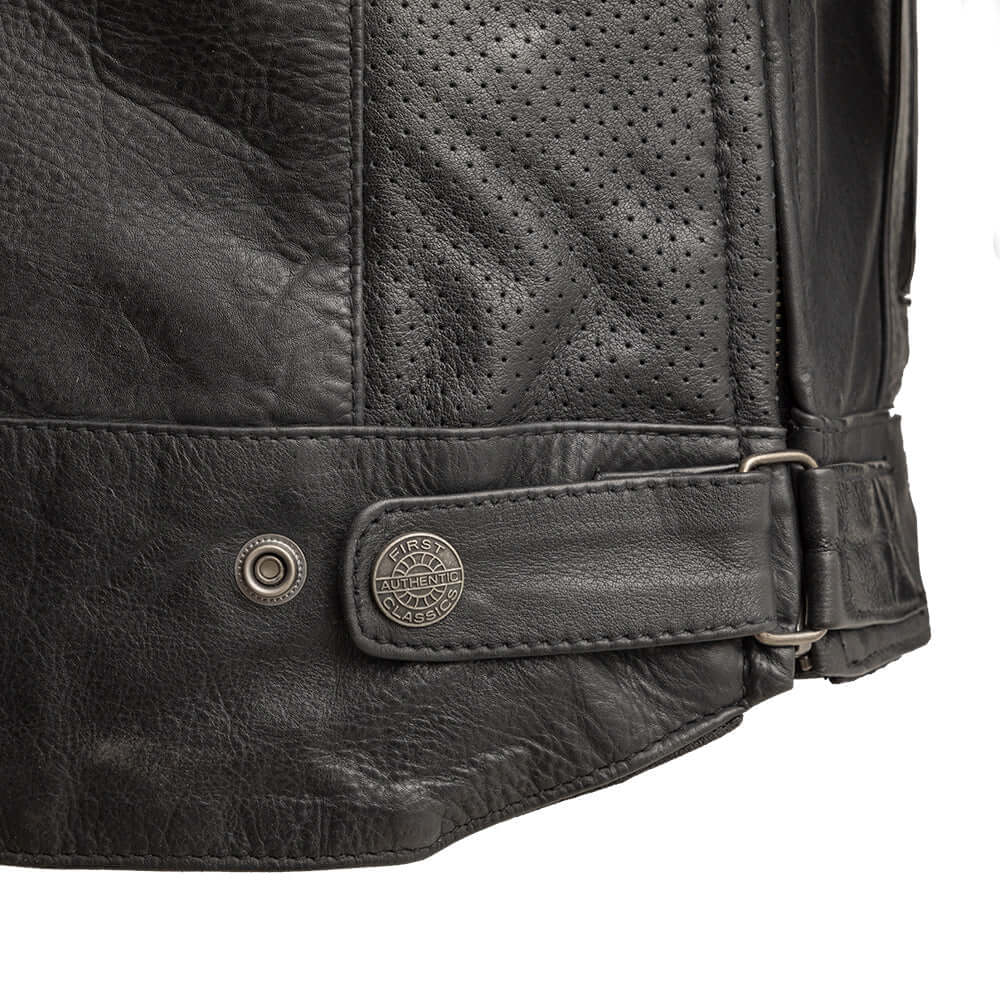  "BiTurbo men's motorcycle jacket, side snap detail."