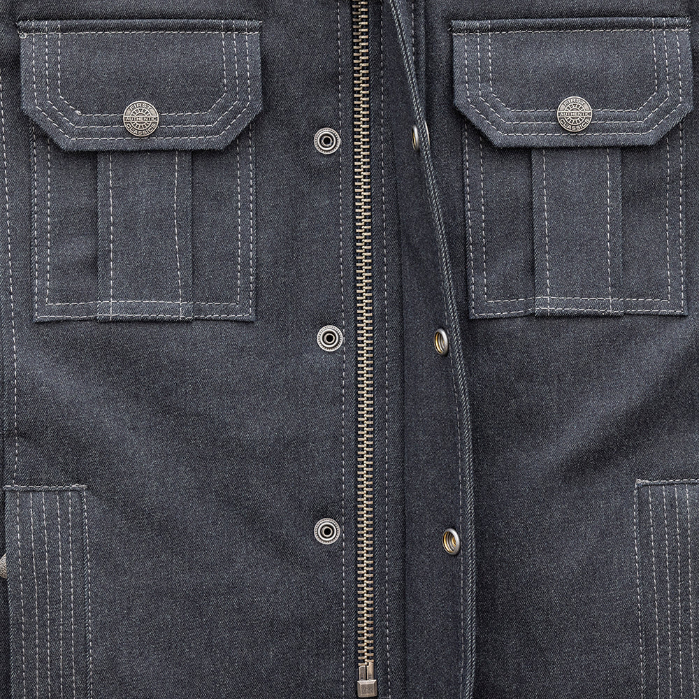Front View: Rowdy Thunder Denim Jacket - Zipper Detail, CE1 Armor