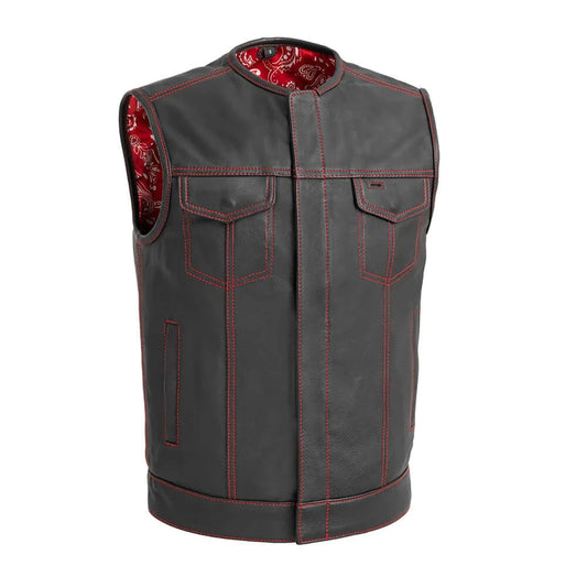 Bandit Men's Leather Motorcycle Vest (Red)