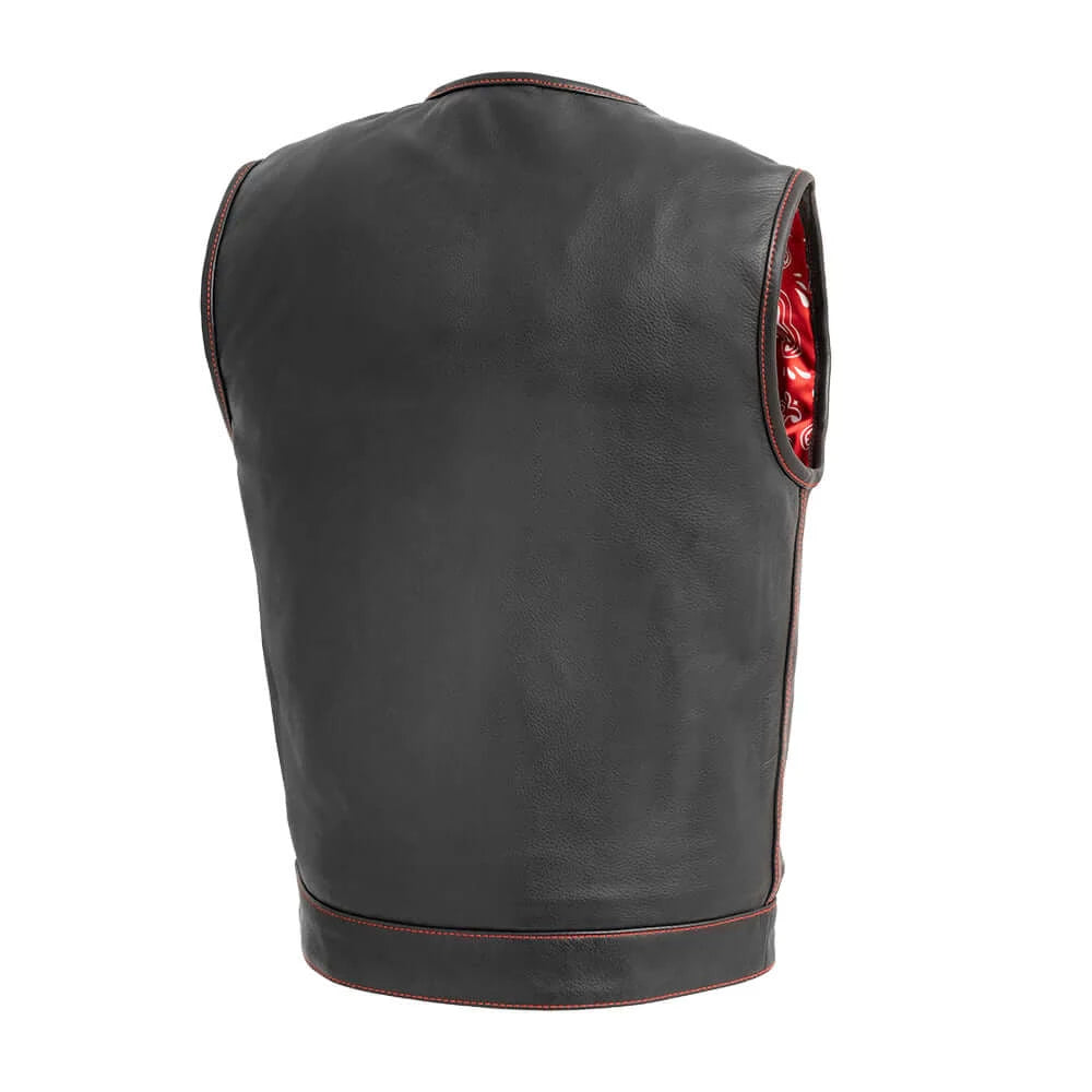 Bandit Men's Leather Motorcycle Vest (Red)