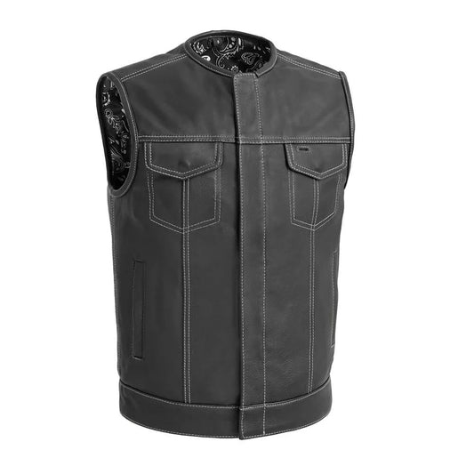 Bandit Men's Leather Motorcycle Vest (Black/White)
