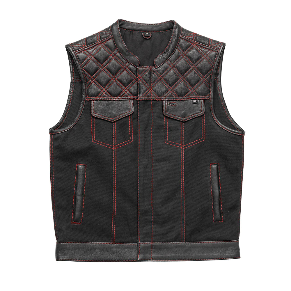 Front View: Stylish Club Vest, 20oz Black Canvas, Concealed Carry