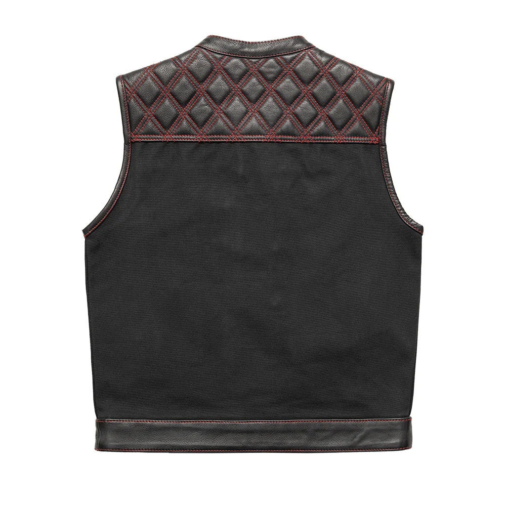 Back View: Quilted Cowhide, Red Stitching, Stylish Club Vest