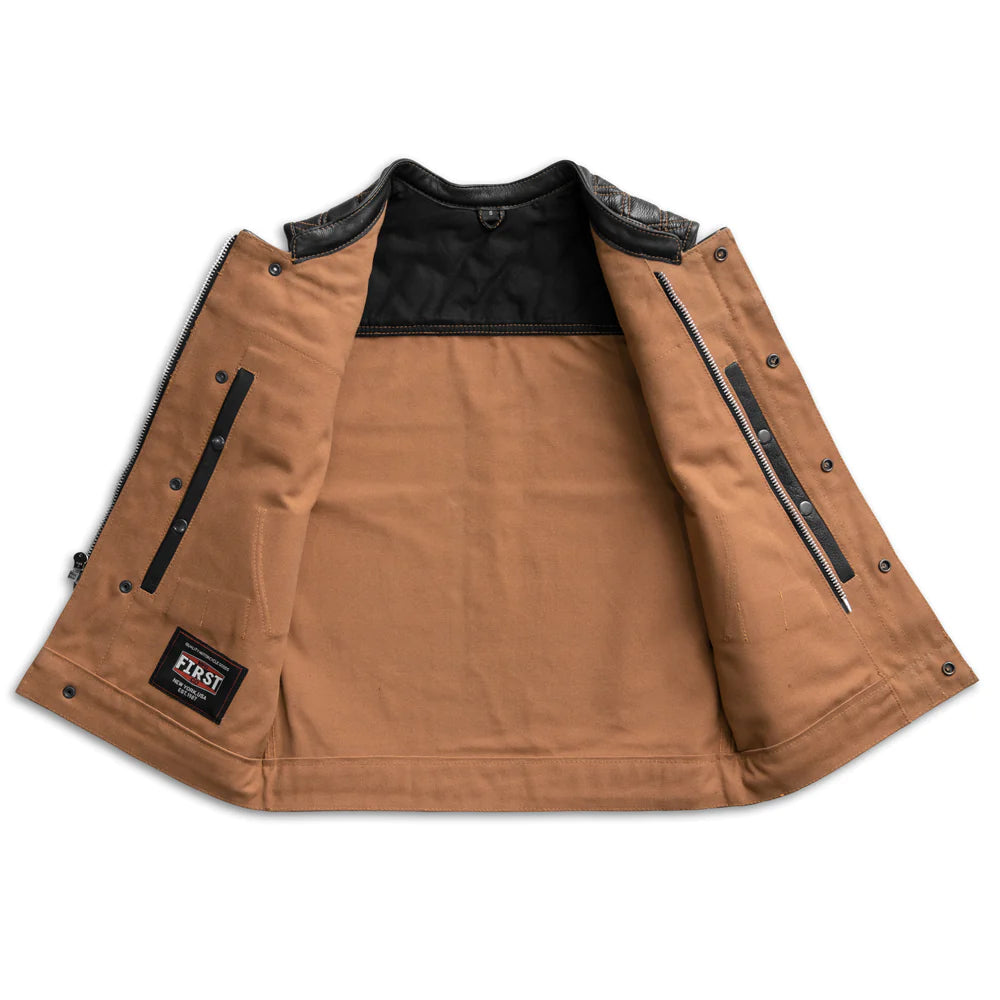 Hunt Club Vest: Leather Shoulders, Conceal Carry. 20oz Canvas.