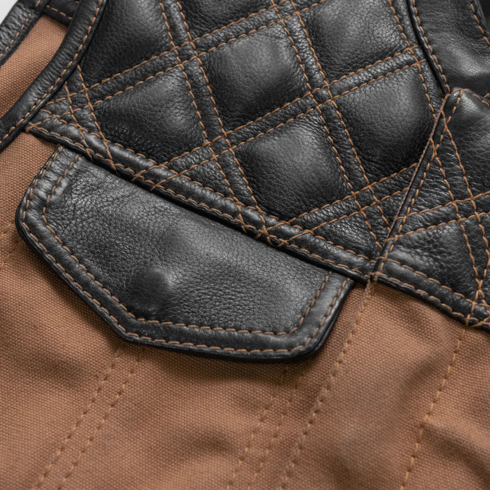 Hunt Club Vest Pocket: Leather Shoulders, Conceal Carry. 20oz Canvas.