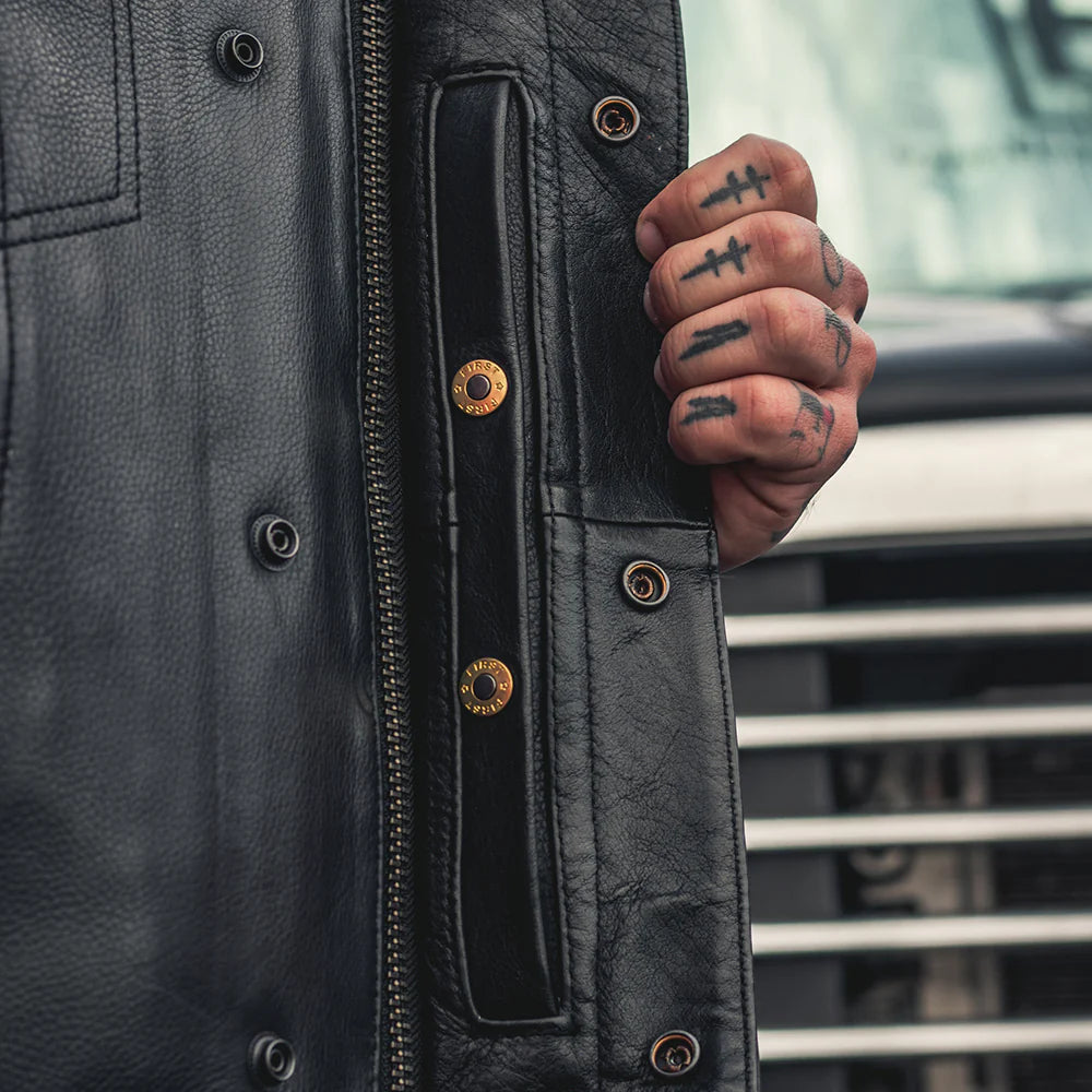 Sharp Shooter (Black) Men's Motorcycle Leather Vest