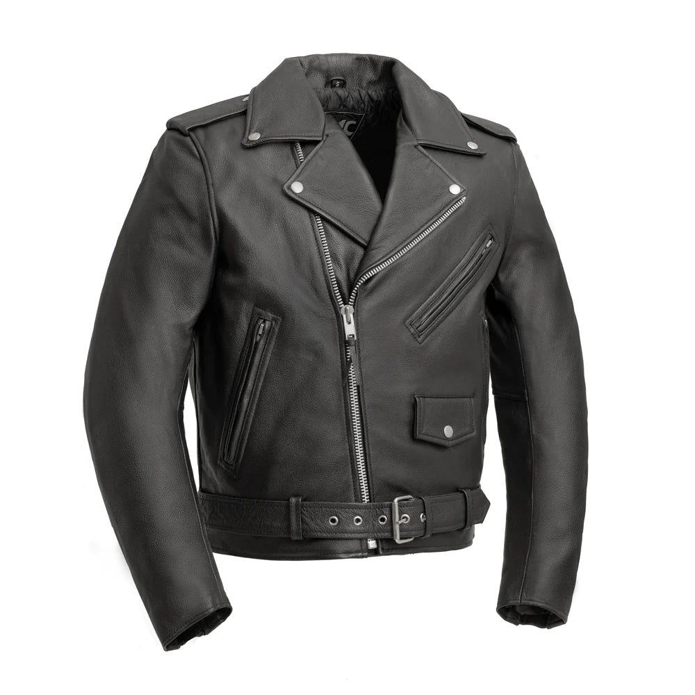 Front View Classic Brando Motorcycle Jacket - Top Grain Leather