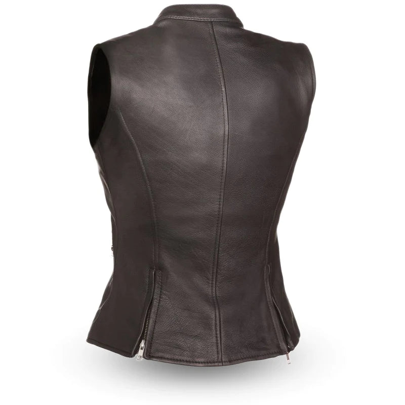 Back of Fairmont Women's Leather Vest, clean design suitable for customization.