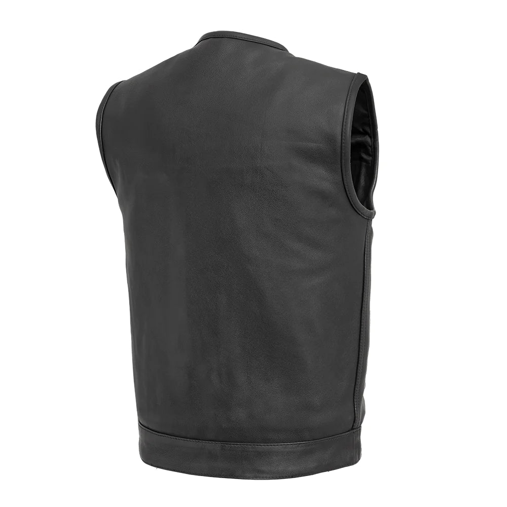  Highside Men's leather motorcycle vest, back view