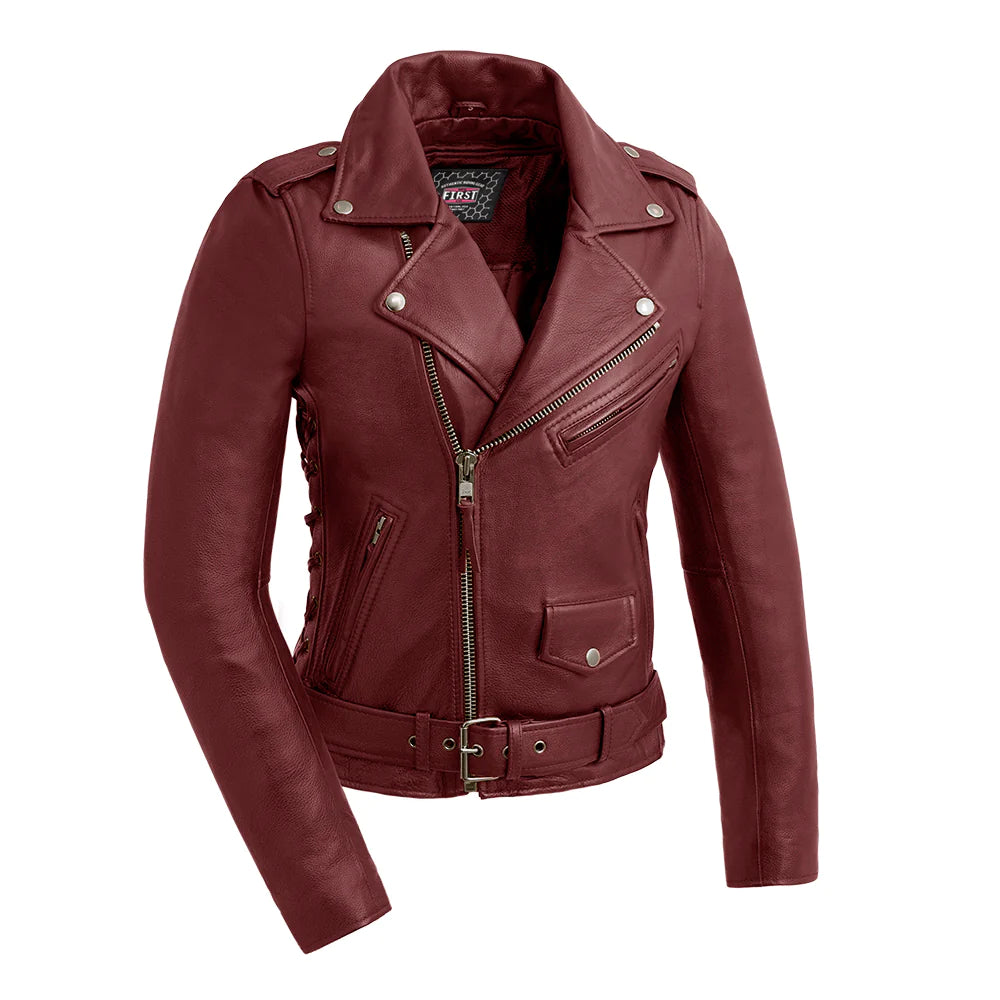 Popstar Women's Motorcycle Leather Jacket (OxBlood)