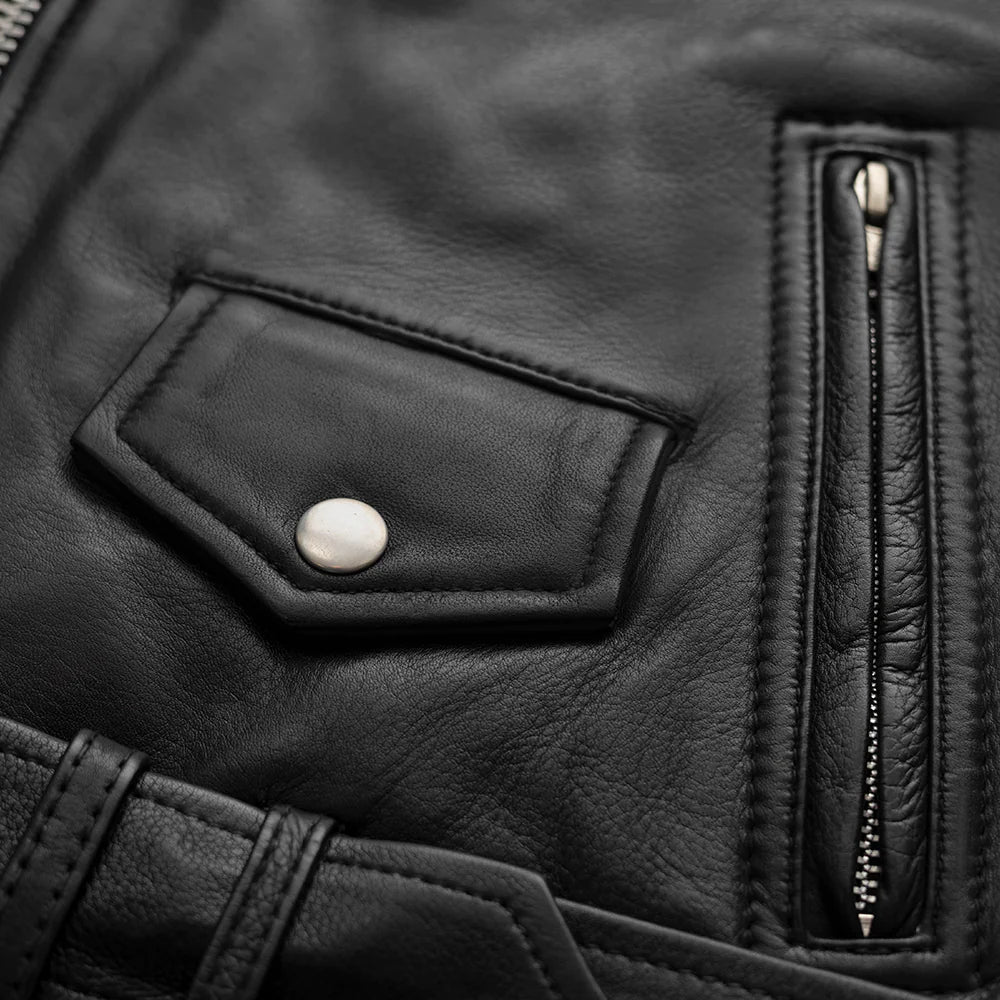  Pocket detail of Lesley Women's Fashion Leather Motorcycle Jacket, showcasing functional and stylish design.