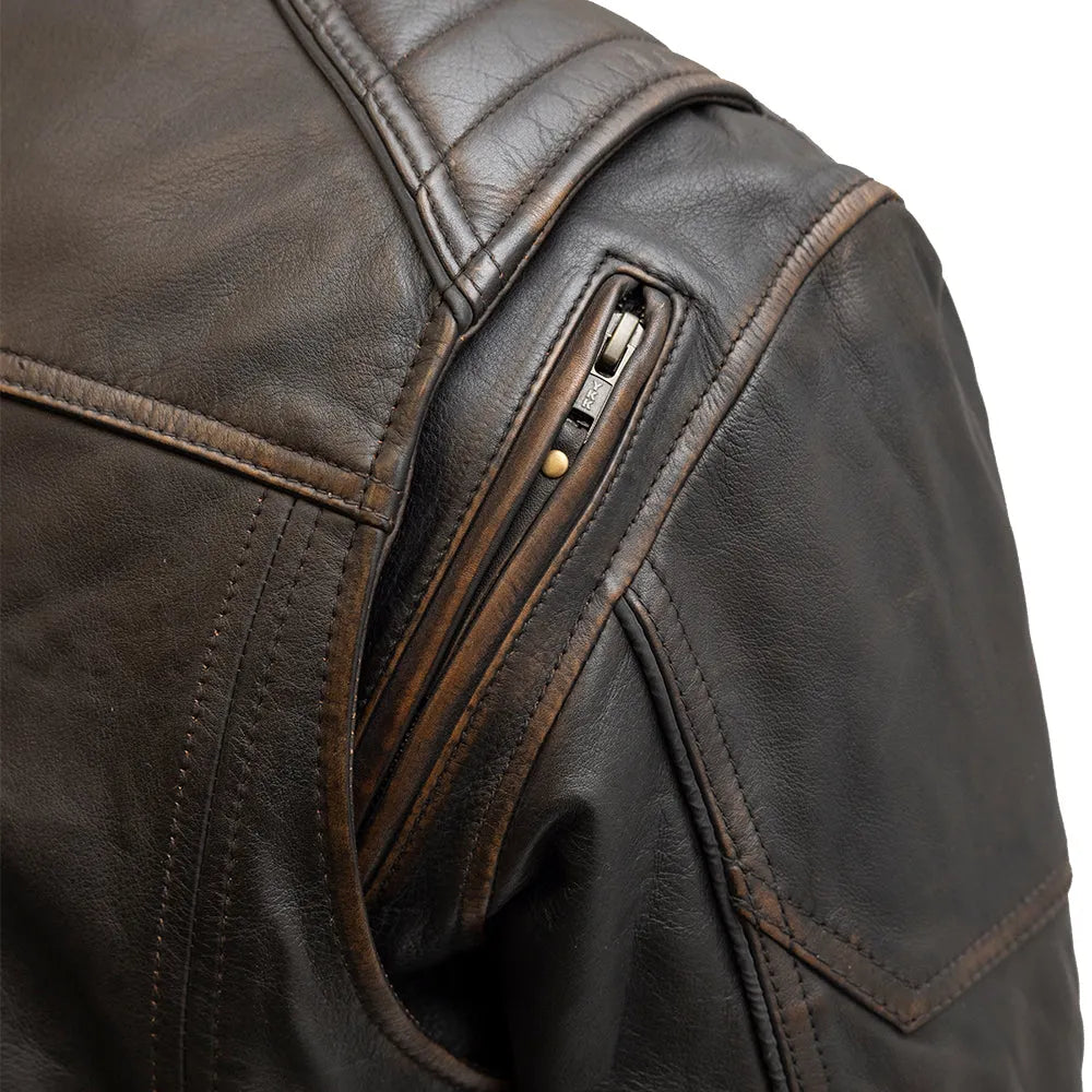 Rider Club men's leather motorcycle jacket shoulder zipper