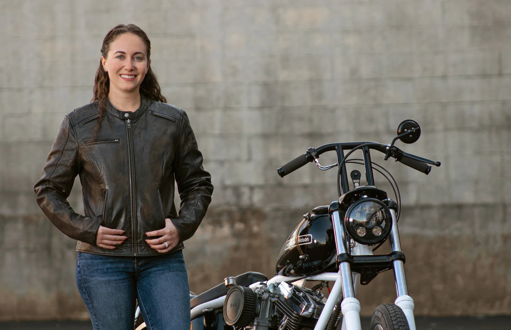 Stylish Women's Trickster Motorcycle Jacket: Front View. Embrace the Vents and Conceal Carry Pockets!