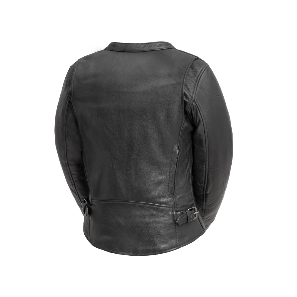  Back of Competition Women's Leather Jacket, highlighting clean, tailored fit.