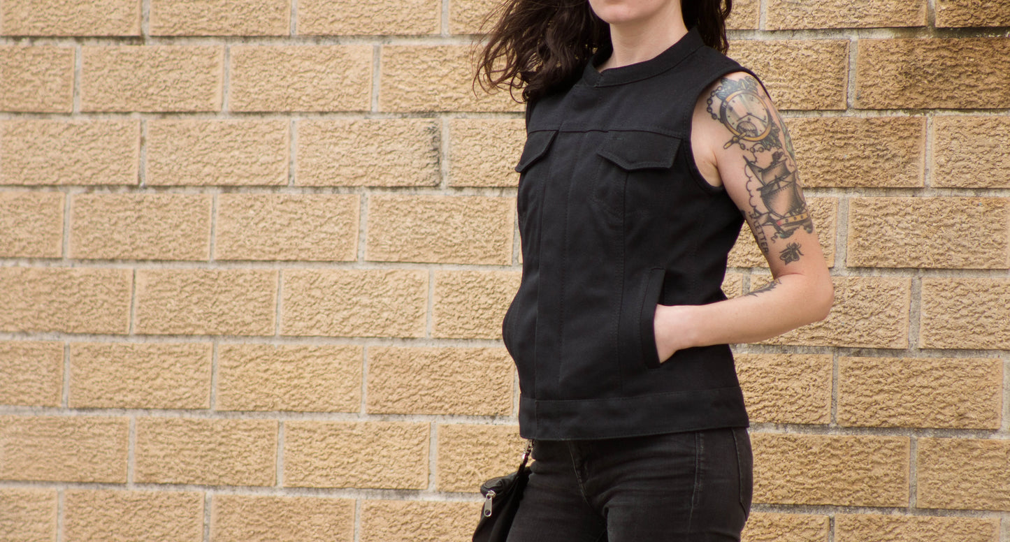 Women wearing front view - Club Style vest - Heavy Hitter Canvas - Conceal carry pockets